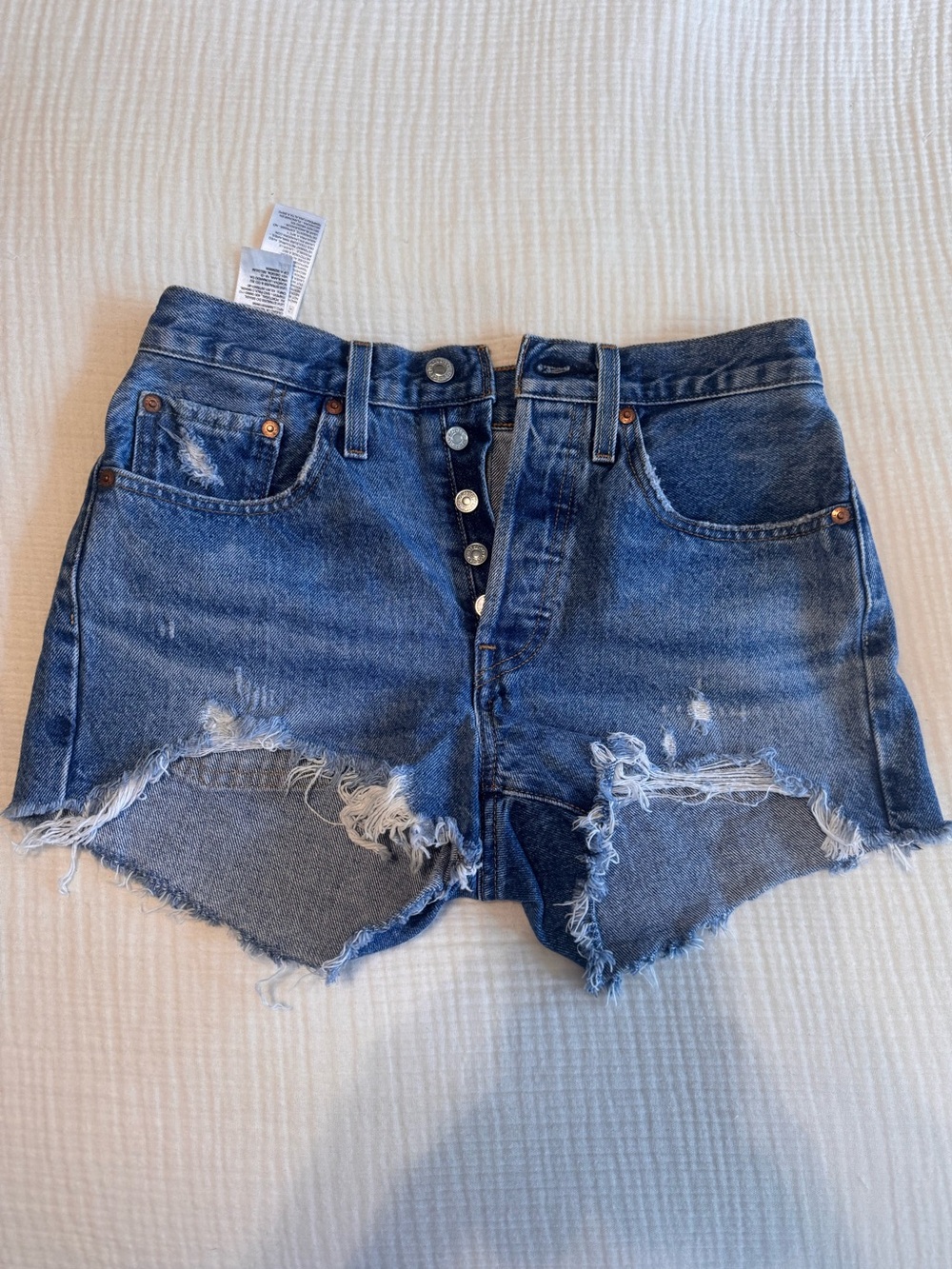 Levi's Distressed Button-Fly Denim Shorts - Dark Blue